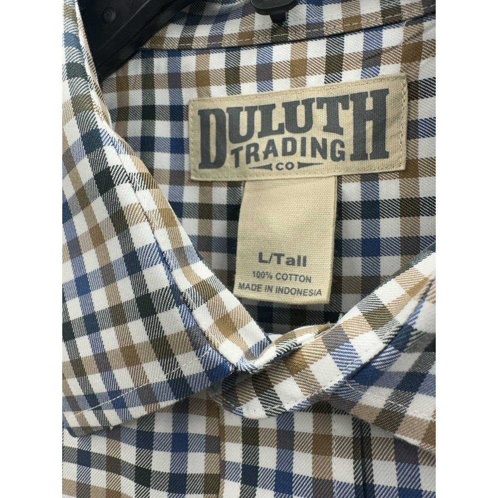 EUC Duluth Trading Mens XL Tall Trim Fit Check Long Sleeve Button Shirt Gingham